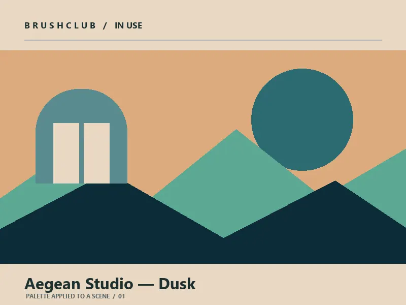 Aegean Studio — Dusk palette in use