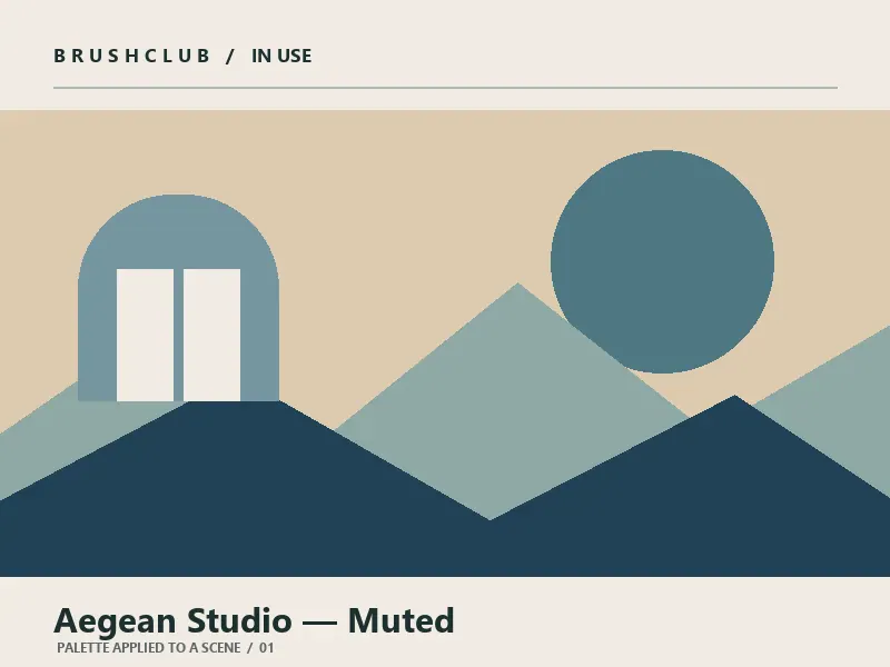 Aegean Studio — Muted palette in use